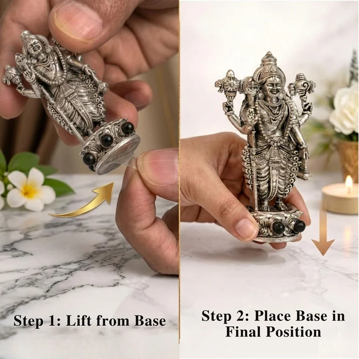 Divine Lord Murugan Idol with Karungali Beads (Silver Plated)